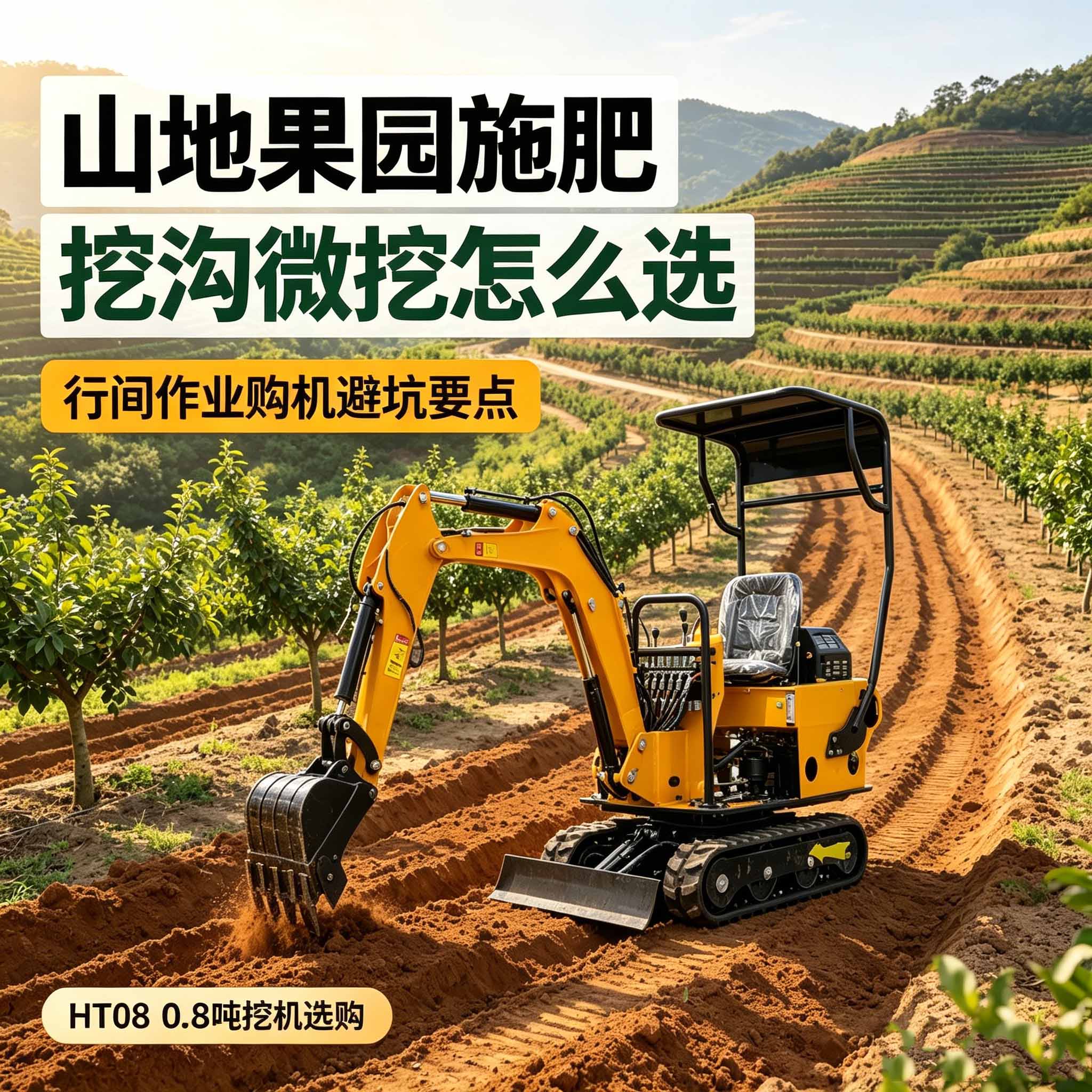 山地果园施肥挖沟微挖怎么选 行间作业购机避坑要点 HT08 0.8 吨微型挖机选购